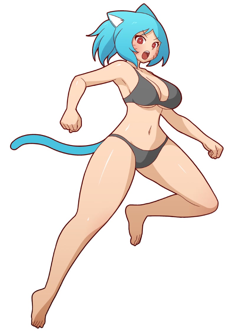 2d animal_ears barefoot blue_hair bra catgirl cleavage feet female female_only grey_bra grey_panties light-skinned_female light_skin looking_at_viewer manyakis mike_inel milf navel neko nicole_watterson nicole_watterson_(human) open_mouth pale-skinned_female pale_skin panties partially_clothed red_eyes solo tagme tail the_amazing_world_of_gumball the_amazing_world_of_gumball_(human) toes transparent_background whiskers