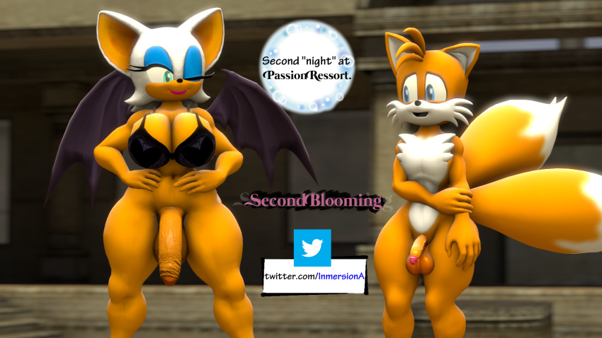 1boy 1futa 3d 3d_model bat big_breasts big_penis blue_eyes bra flaccid foreskin fox full-package_futanari furry futa_is_bigger futa_only futanari green_eyes huge_breasts huge_cock inmersion_(artist) kabamystic looking_at_another looking_at_partner male miles_prower mobian mobian_(species) mobian_bat passion_resort penis penis_size_difference rouge_the_bat sega sonic_(series) sonic_adventure_2 sonic_the_hedgehog_(series) source_filmmaker tails wings wink