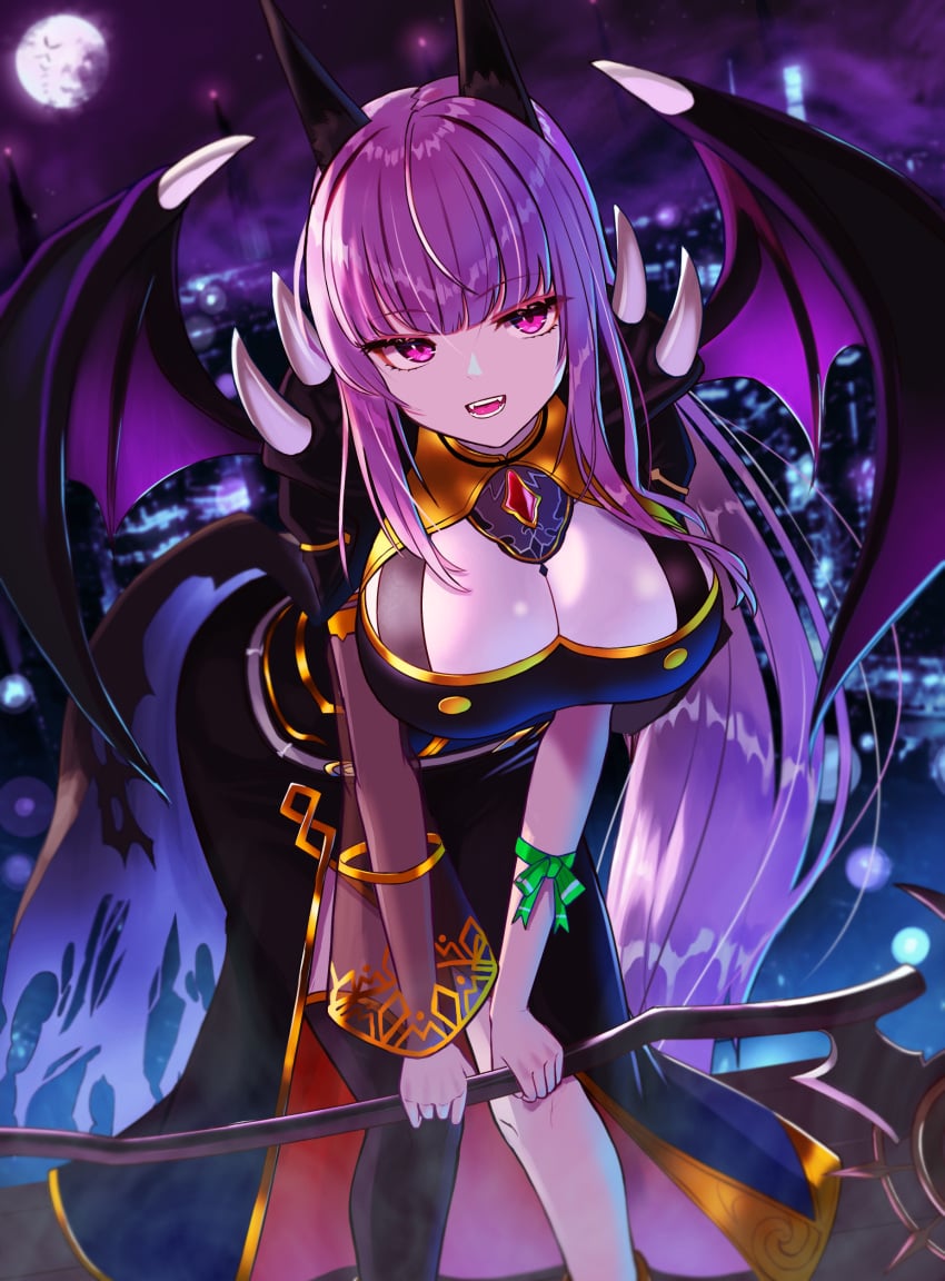 ambercrown background bat_ears bat_wings belt big_ass big_breasts black_nails breasts city_lights cleavage cleavage_cutout crown fangs female hand_gesture holding_object hololive hololive_english hololive_myth leaning_forward long_hair looking_at_viewer moon mori_calliope night open_mouth pink_eyes pink_hair red_eyes sakura_petals scythe smug spikes stockings tagme thick_thighs tight_clothing veil virtual_youtuber voluptuous vtuber wide_hips wings