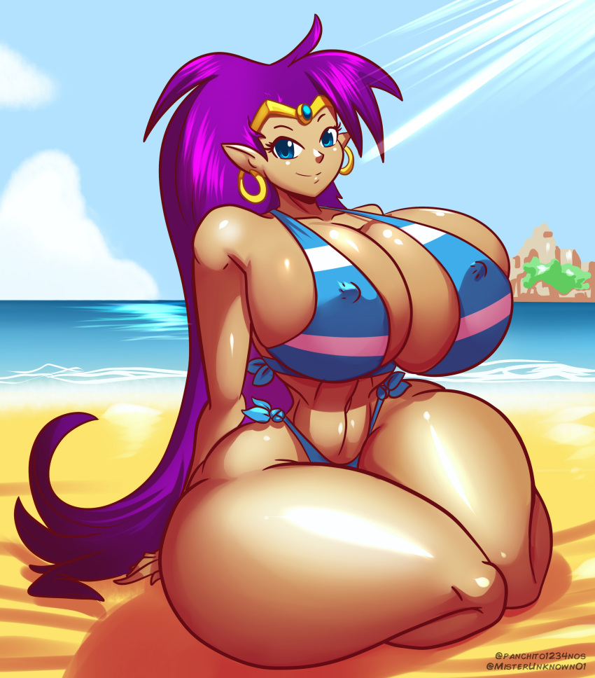 1girls beach big_ass big_breasts big_butt bikini breasts brown curvy curvy_female curvy_figure erect_nipples female female_only genie huge_breasts huge_thighs human misterunknowno1 purple_hair schnauzercito shantae shantae_(character) skin smooth_skin solo thick_thighs thighs thin_waist wide_hips