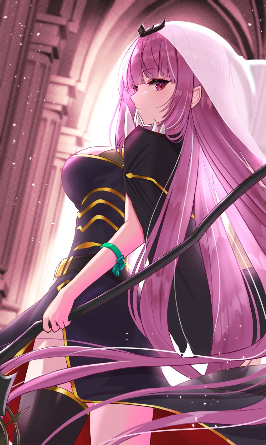 ambercrown ass background backview belt big_ass big_breasts breasts crown fangs female hand_gesture holding_object hololive hololive_english hololive_myth long_hair looking_at_viewer mori_calliope pink_eyes pink_hair red_eyes scythe stockings tagme thick_thighs tight_clothing veil virtual_youtuber voluptuous vtuber wide_hips