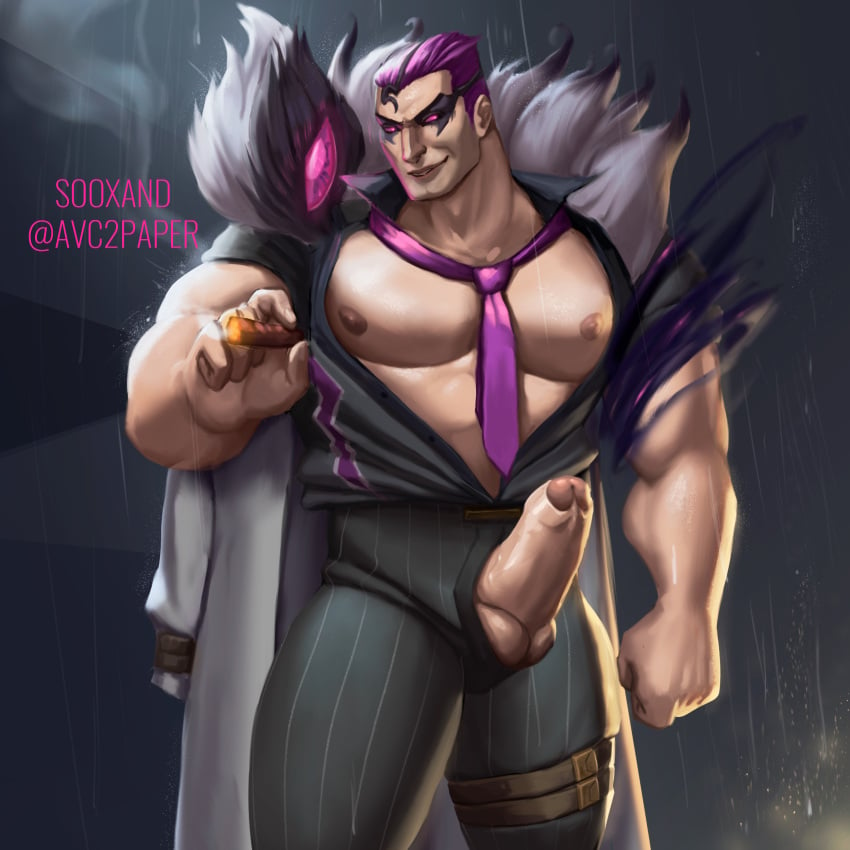 bara city crime crime_city_nightmare_darius daddy darius_(league_of_legends) debonair_series gay league_of_legends male male_only muscular nude pinstripe_pants pinstripe_pattern pinstripe_suit sooxand uncut