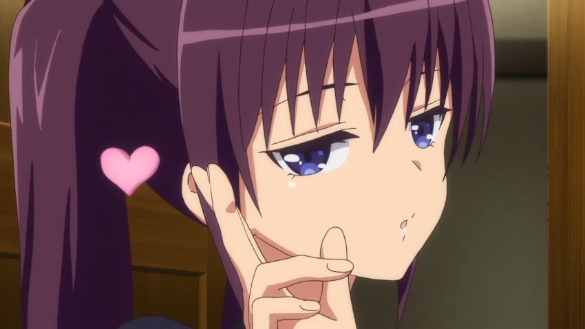 1girls blowing_kiss blue_eyes female female_only hangyakusei_million_arthur heart looking_at_viewer million_arthur_(series) purple_hair screencap seductive twintails yamaneko_(million_arthur)