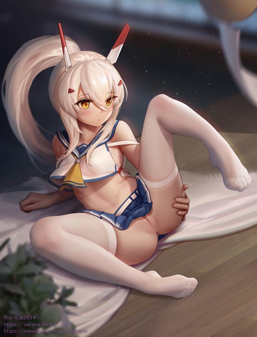 ayanami_(azur_lane) azur_lane nopan pussy sarena seifuku skirt_lift thighhighs uncensored