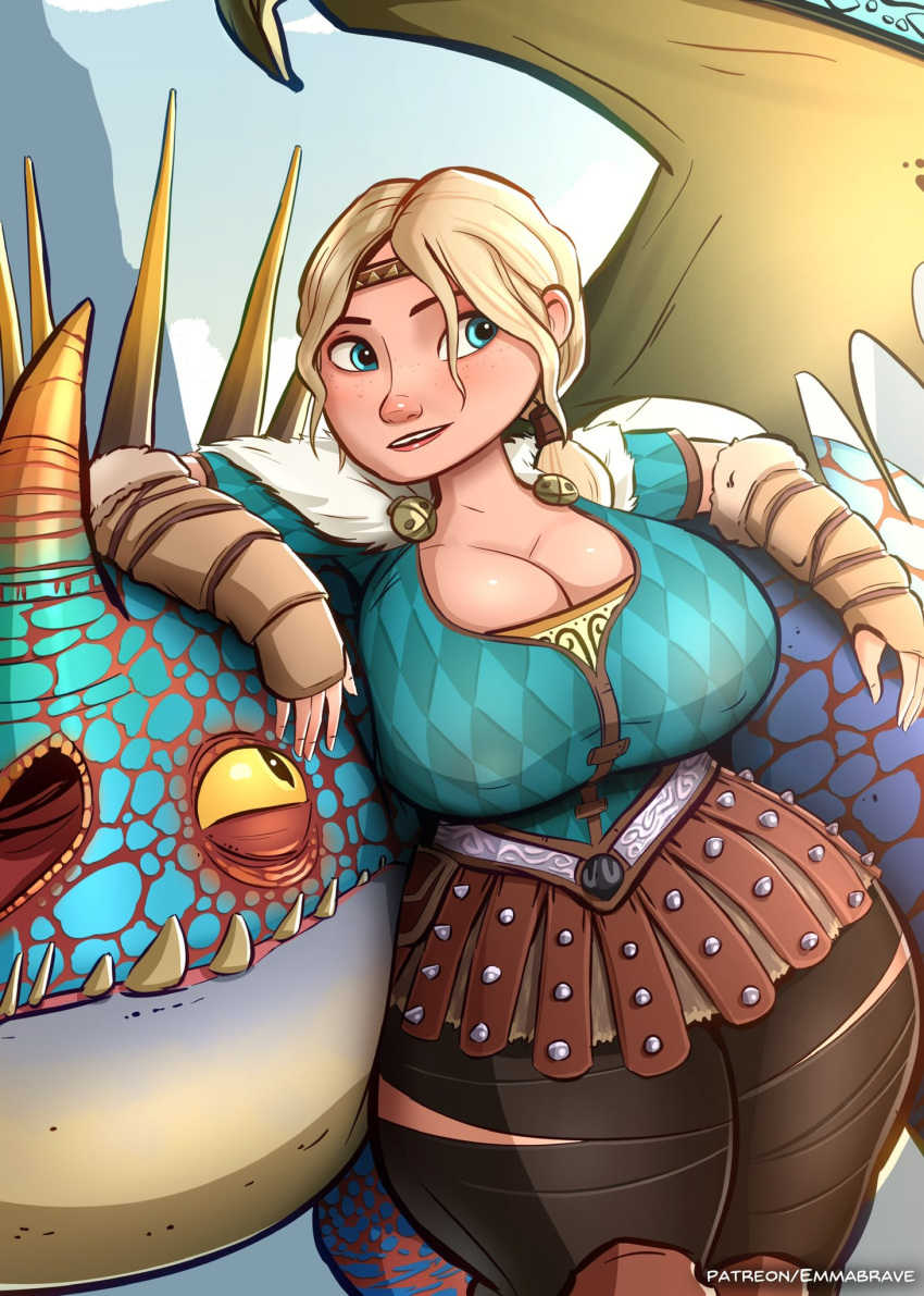 1girls astrid_hofferson big_breasts blonde_hair caiman2 cleavage curvaceous curvy curvy_body curvy_female curvy_figure dragon dreamworks emmabrave female female_only hourglass_figure how_to_train_your_dragon huge_breasts milf stormfly tagme thick thick_thighs voluptuous voluptuous_female wide_hips