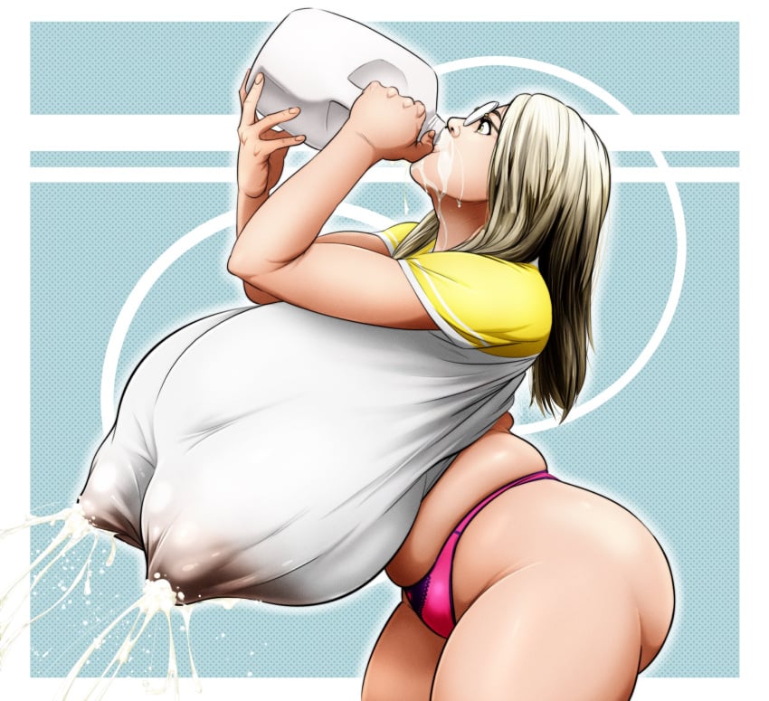 ashvenit big_breasts breast_expansion breasts drinking erect_nipples gigantic_breasts glasses huge_breasts lactation lactation_through_clothes madzisstacked milk tagme