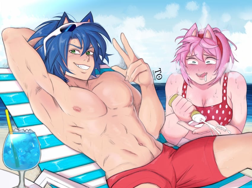 amy_rose beach human humanized shirtless sonic_(series) sonic_the_hedgehog sonic_the_hedgehog_(series) swimsuit tabletorgy