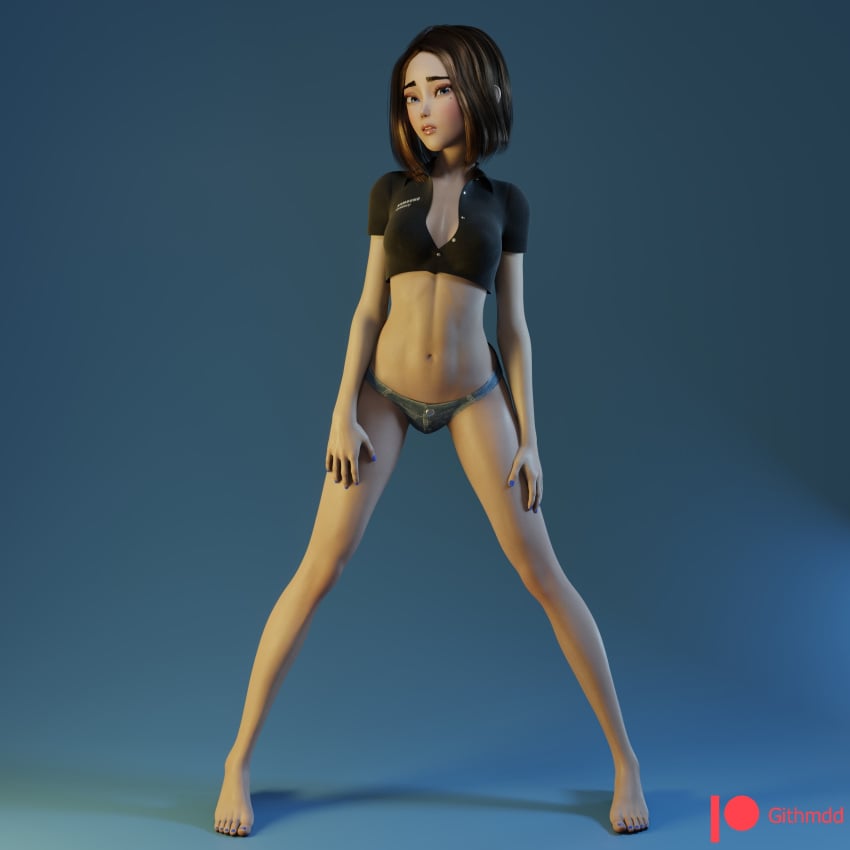 1girls 3d 3d_(artwork) 3dx bob_cut denim_panties female female_only girl githmdd patreon patreon_only_post sam_assistant samsung samsung_sam solo