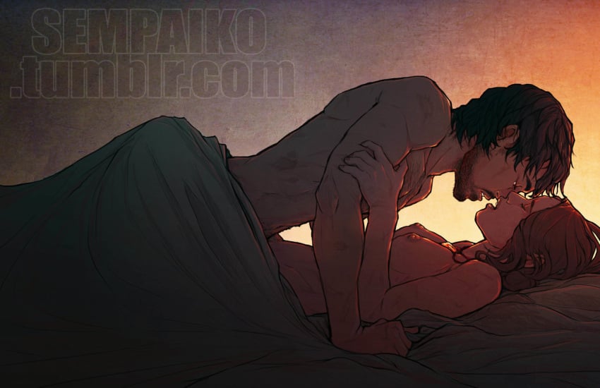 1boy 1girls bed bed_sheet cassian_andor imminent_kiss implied_sex jyn_erso medium_breasts mexican_male naked on_bed rogue_one:_a_star_wars_story romantic_couple romantic_sex sempaiko sex star_wars wholesome