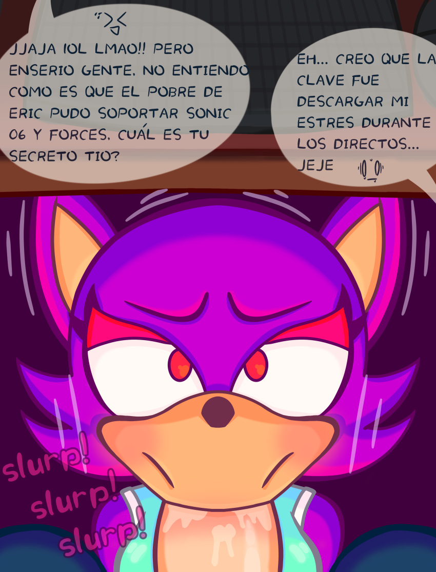 1boy 1girls blowjob blowjob_face eric_(leyendasyvideojuegos) furry furry_ears furry_female leyendasyvideojuegos meme onomatopoeia rangugamer rangustreamer red_eyes saliva saliva_drip saliva_on_penis sonic_(series) sonic_forces spanish spanish_commentary spanish_dialogue spanish_text sucking sucking_penis sucking_tip tagme under_table under_the_table wolfurra_the_coldblooded youtube youtube_hispanic youtubers