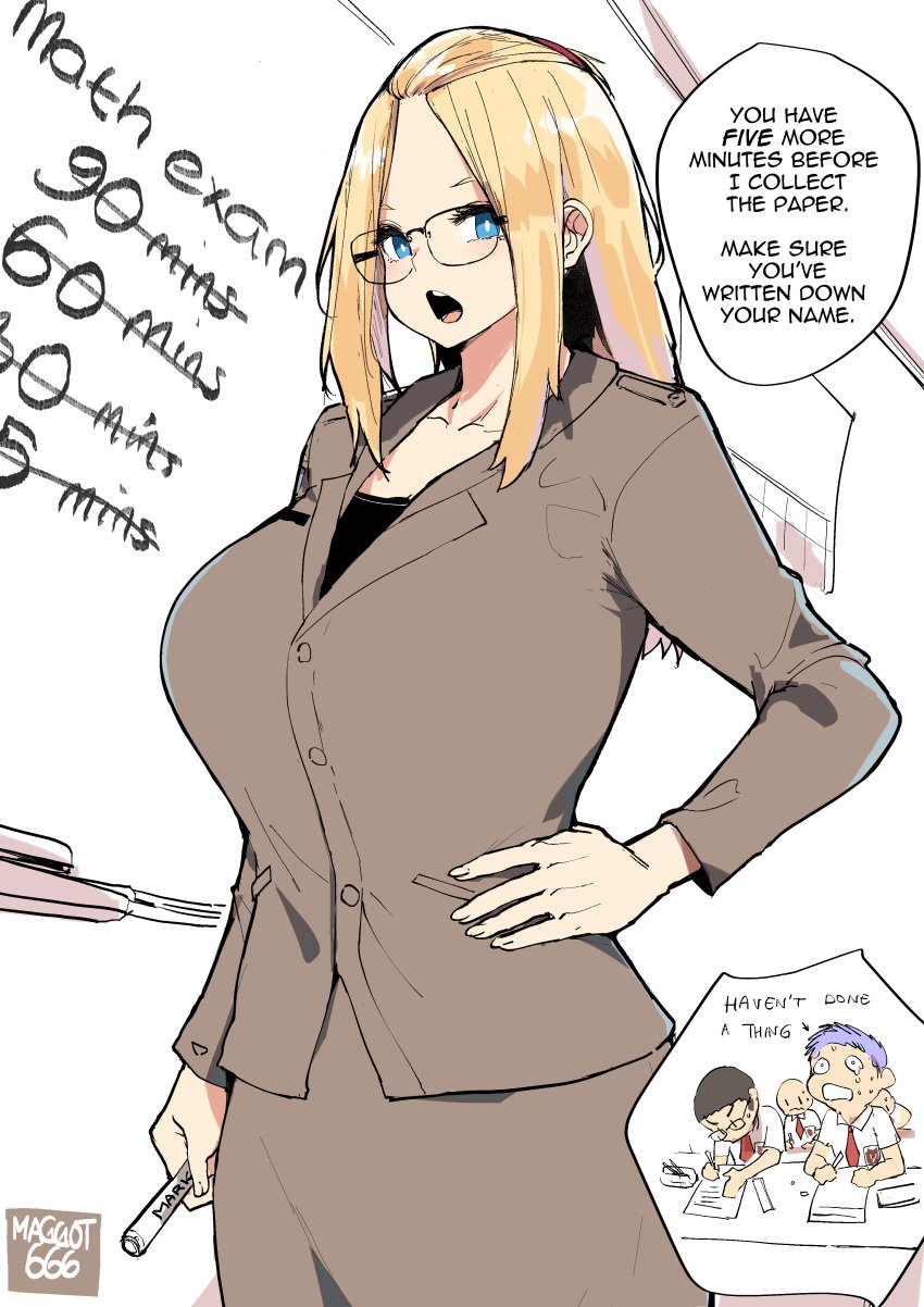 blonde_hair blue_eyes glasses inne_sulistya_robin milf norman_maggot older_female original teacher