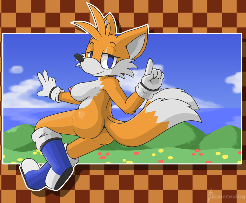 anthro ass breasts canid canine female fox looking_at_viewer looking_back mammal nipples nude pinup pose rule_63 rvlis sega side_boob solo sonic_(series) tails tailsko