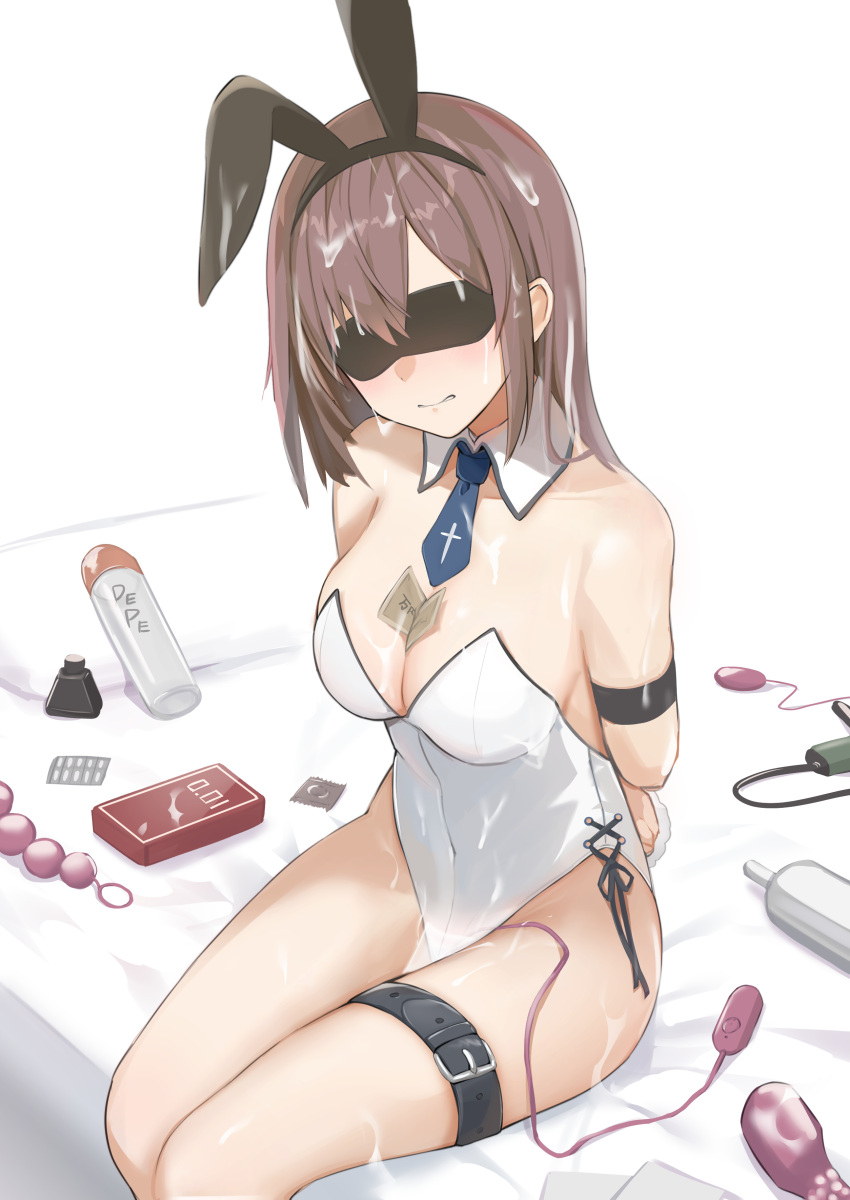 animal_ears bee_doushi bunny_ears bunny_girl cum dildo garter no_bra tagme vibrator wet