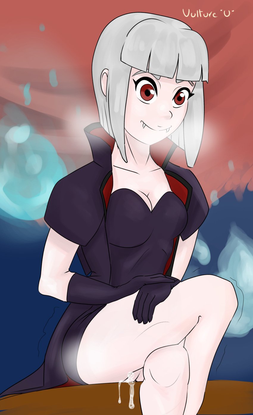 crossed_arms crossed_legs cum cum_in_pussy fangs ni_no_kuni platoon_dealer red_eyes vampire vulture_(artist) white_hair