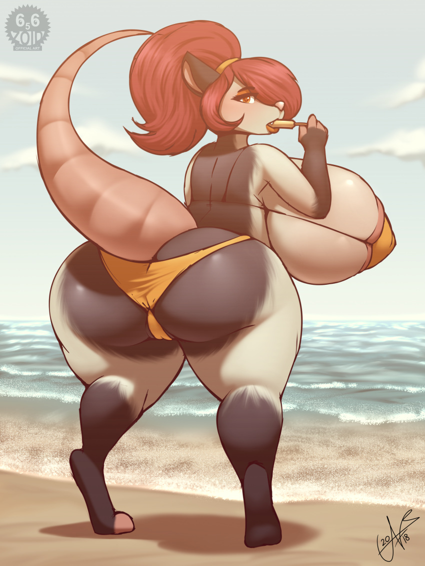 2018 3:4 absurd_res anthro ass beach big_breasts big_butt bikini breasts clothed clothing cloud didelphid female hi_res huge_breasts huge_butt mammal marsupial seaside sky solo standing swimwear tania_tlacuache zoidberg656