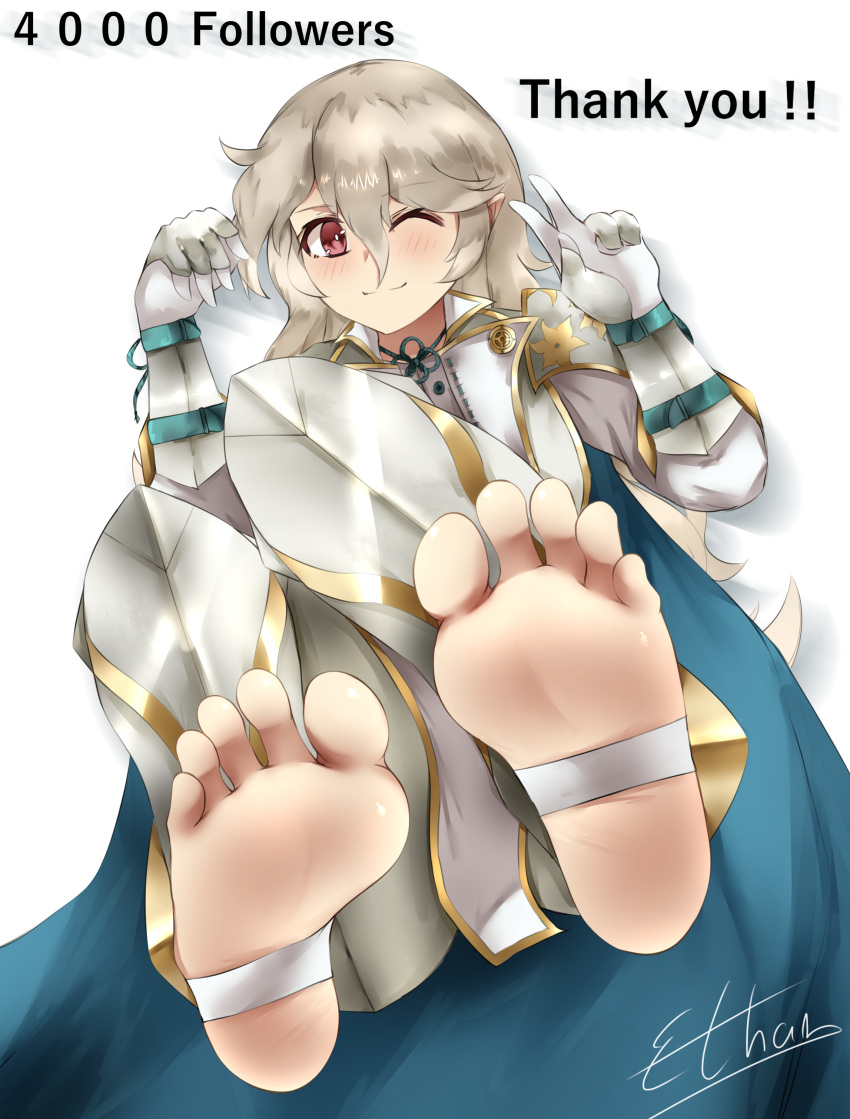 ;) alternate_costume alternate_version_available barefoot corrin_(fire_emblem) corrin_(fire_emblem)_(female) english_text ethan_ppj_(artist) feet fire_emblem fire_emblem_fates foot_fetish foot_focus long_hair nintendo one_eye_closed pointy_ears red_eyes text thank_you toeless_legwear v white_background wink