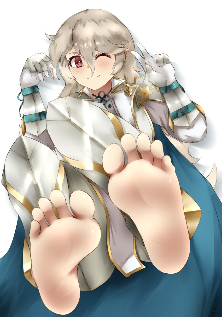 ;) alternate_costume alternate_version_available barefoot corrin_(fire_emblem) corrin_(fire_emblem)_(female) ethan_ppj_(artist) feet fire_emblem fire_emblem_fates foot_fetish foot_focus long_hair looking_at_viewer nintendo one_eye_closed pointy_ears red_eyes v wink