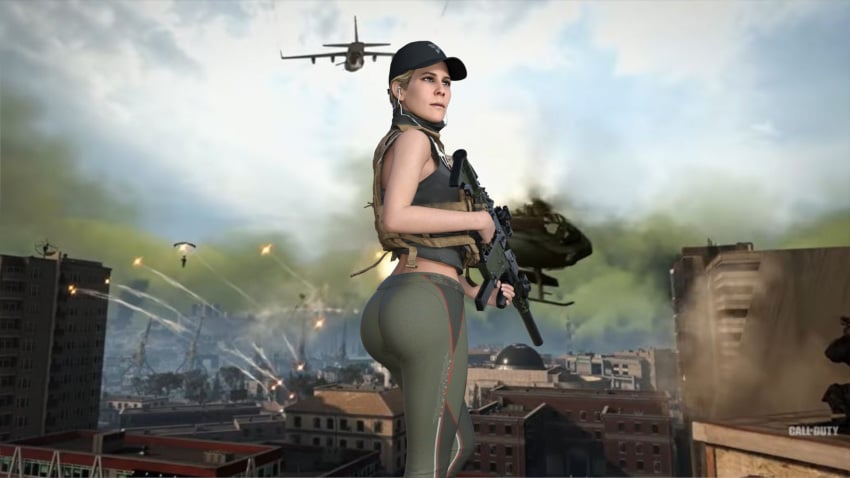 1girls 3d ass ass_focus big_ass breasts call_of_duty charly_(cod) city_background clothed clothed_female daz_studio digital_media_(artwork) female female_only gun helicopter highres holding_gun inviting light-skinned_female light_skin looking_at_another military modern_warfare mostly_clothed questionable_consent soldier solo solo_female solo_focus suppressor tagme tight_clothing warzone yoga_pants