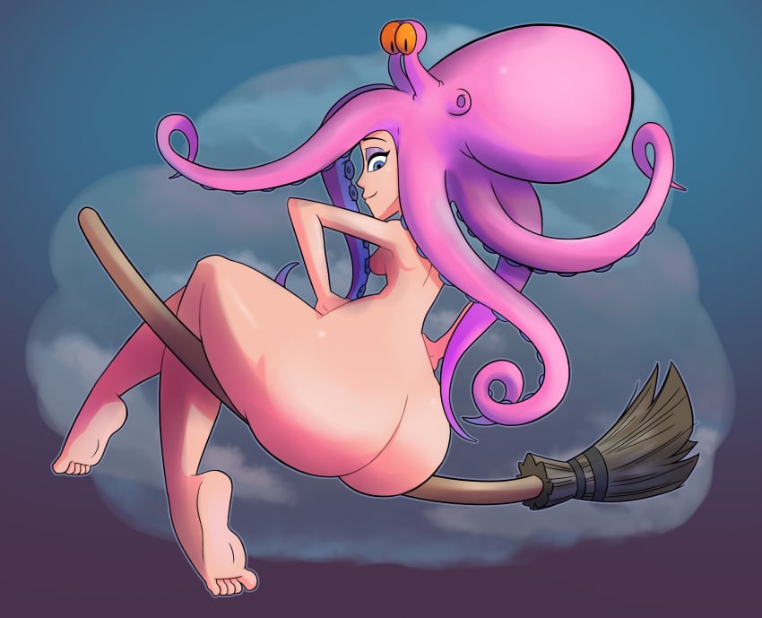 1girls 2021 5_fingers 5_toes big_ass big_breasts blue_eyes broom cute female goutte_d'or looking_at_viewer looking_back marcomarkuss94 naked nude nude_female octopus pink_hair sea_witch_(goutte_d'or) short_film tagme