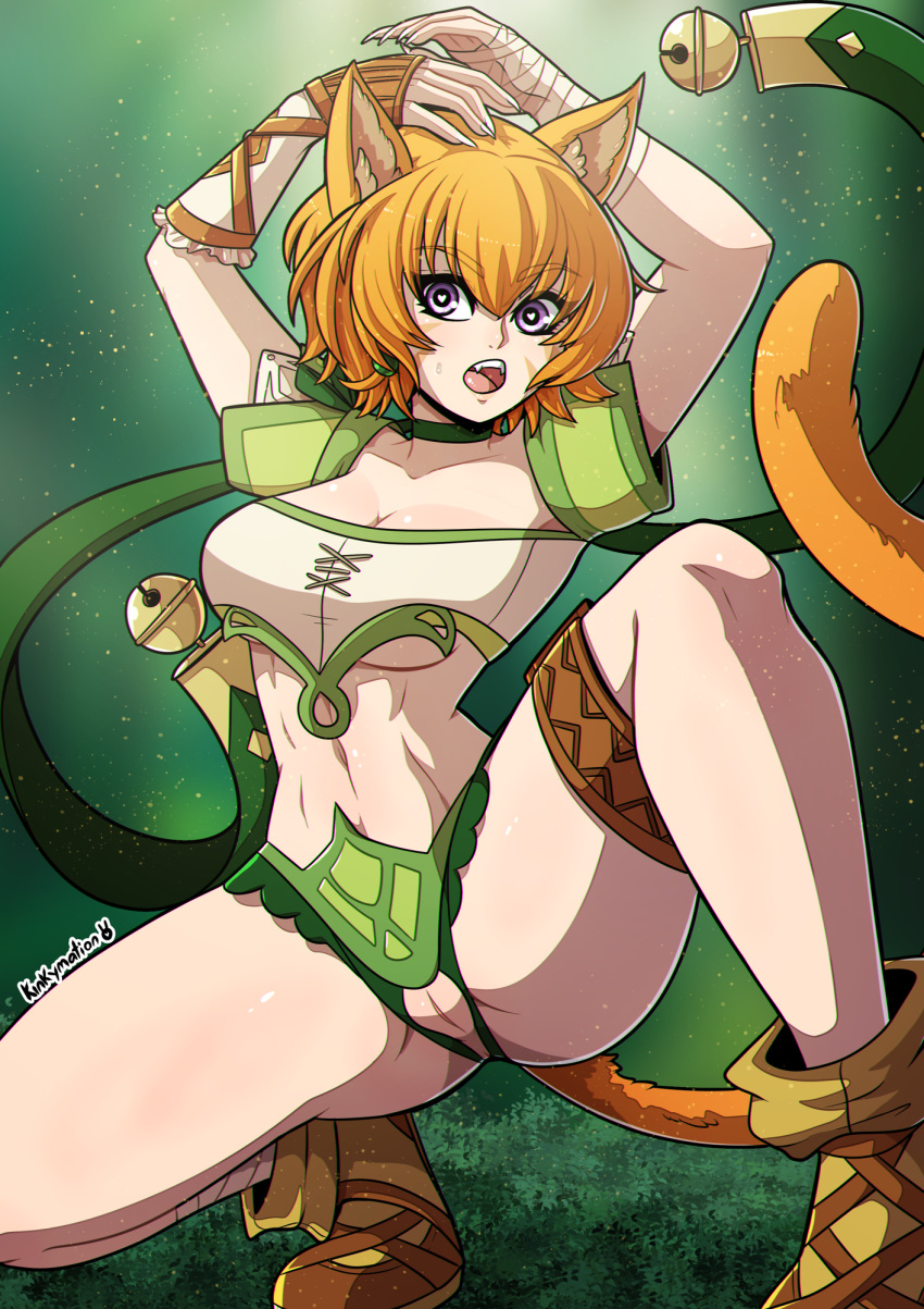 1girls animal_ears bandages big_ass big_butt cat_ears cat_tail catgirl cleavage crotchless crotchless_panties fire_emblem fire_emblem:_path_of_radiance fire_emblem:_radiant_dawn garter green_panties kinkymation laguz_(race) lethe_(fire_emblem) looking_at_viewer medium_breasts nekomimi nintendo no_bra nopan panties pussy solo tail uncensored