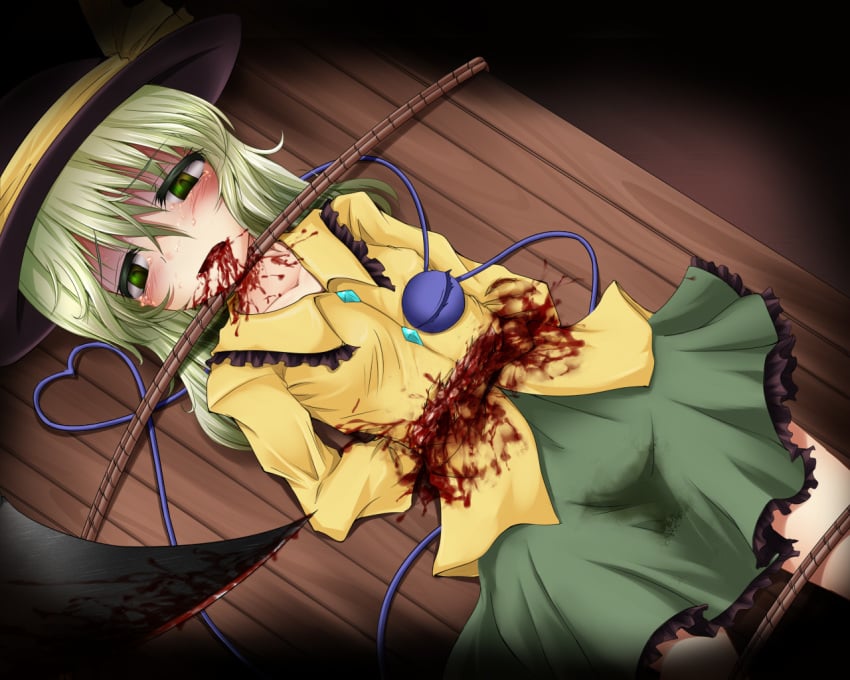 arms_behind_back bdsm blood blush clothing gore guro hat koishi_komeiji shimo_(depthbomb) tears touhou