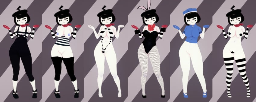 1girls 3d :3 breasts chuchu_(derpixon) female female_only looking_at_viewer mime mime_and_dash mime_girl solo tagme