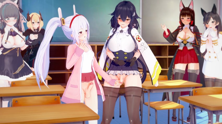 3d akagi_(azur_lane) artist_request atago_(azur_lane) azuma_(azur_lane) azur_lane big_penis blush cheshire_(azur_lane) embarrassed futanari humiliation laffey_(azur_lane) laugh looking_at_another pale_skin penis penis_size_comparison penis_size_difference pinching_gesture public public_humiliation roon_(azur_lane) small_penis small_penis_humiliation smug