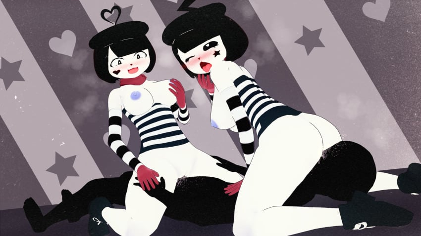 2girls 3d ass bonbon_(derpixon) chuchu_(derpixon) cunnilingus faceless_male female female_only mime mime_and_dash mime_girl straight tagme