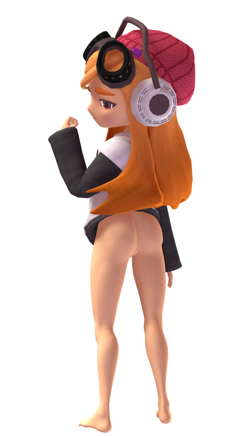 3d ass beanie bottomless feet from_behind garry's_mod gmod headphones human_meggy looking_back meggy_spletzer nambus orange_hair sfm shirt smg4 solo solo_female source_filmmaker transparent_background