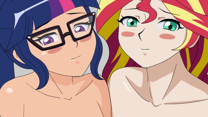 2girls animated equestria_girls fantasyblade female female_only friendship_is_magic gif human humanized my_little_pony sci-twi sunset_shimmer twilight_sparkle_(mlp)