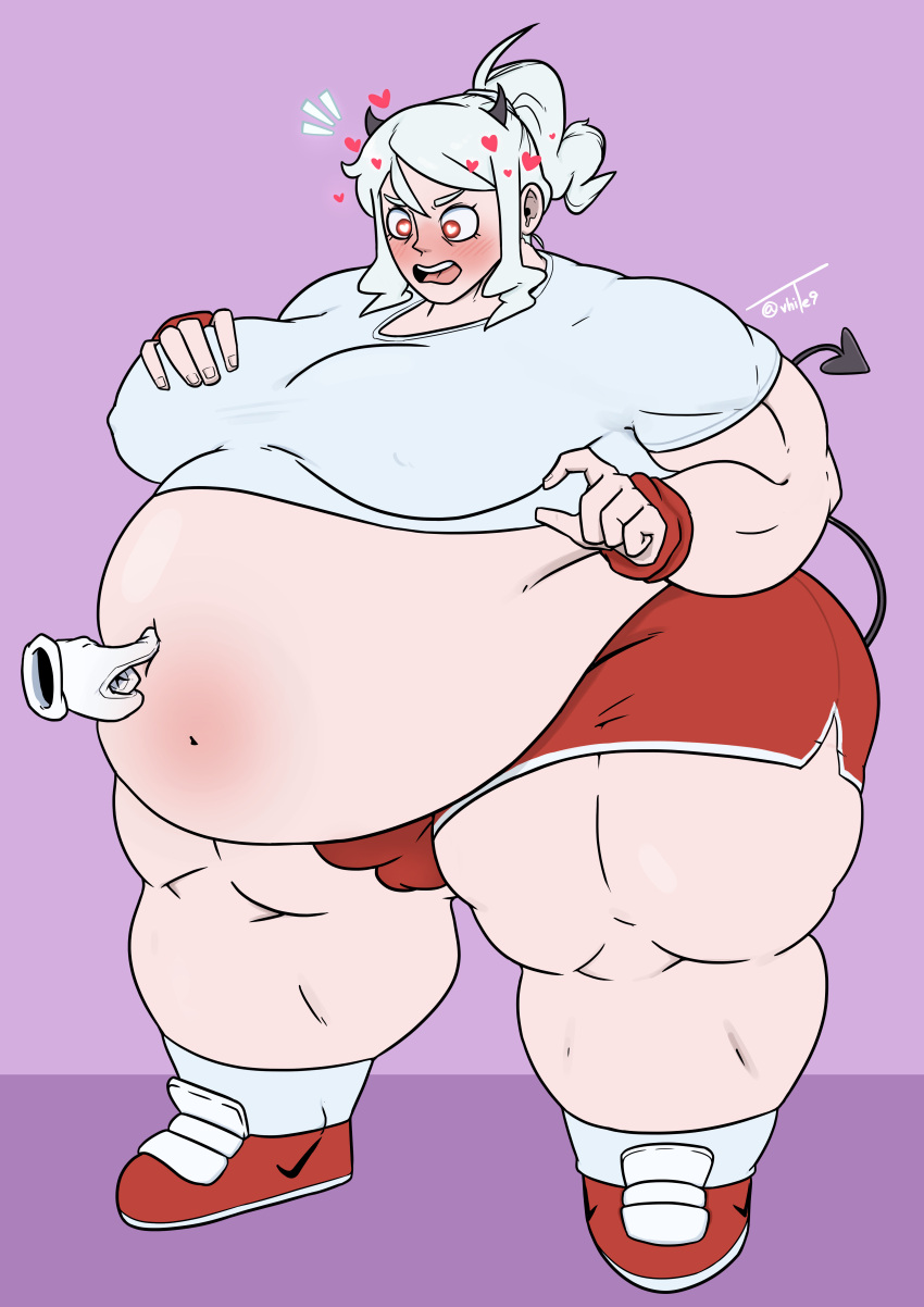 1futa belly_expansion bulge_through_clothing fat fitness futa_on_female futa_only futanari helltaker modeus_(helltaker) muscular muscular_futanari strongfat vhite9 weight_gain