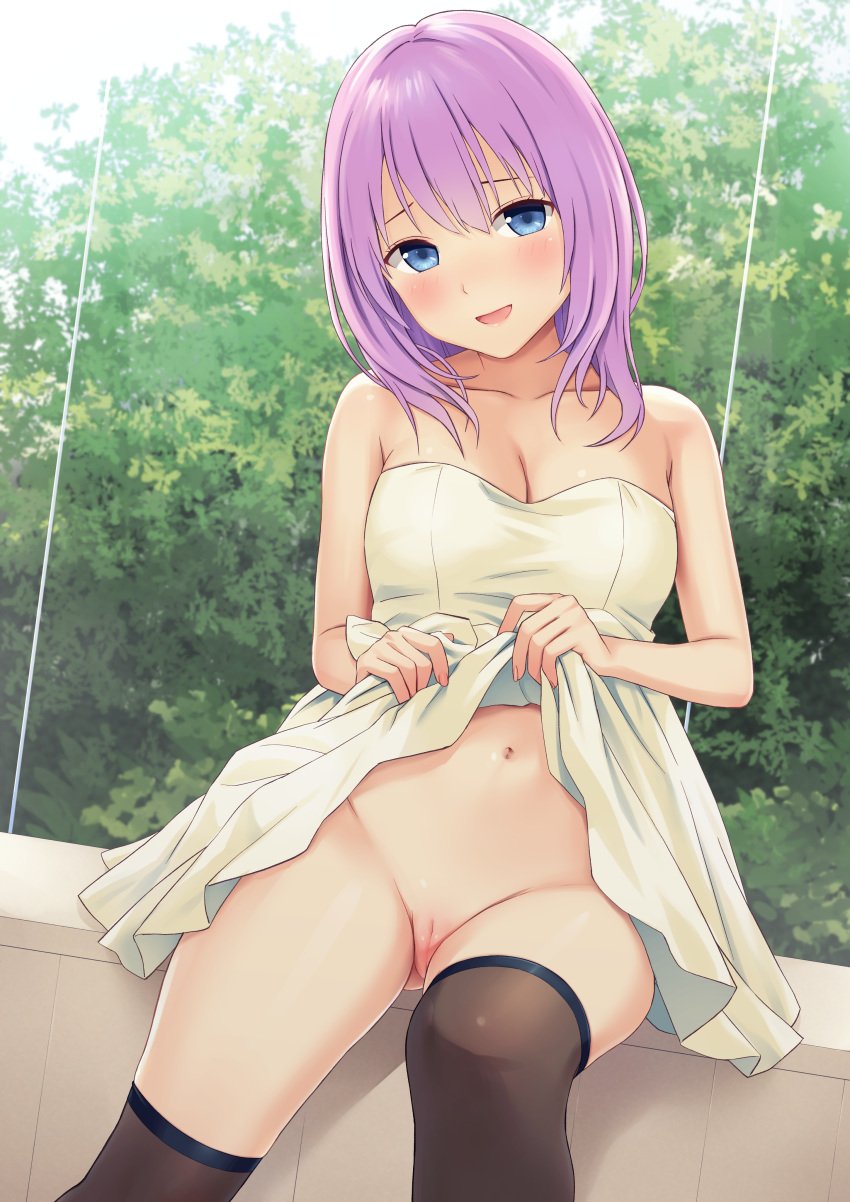 dress n.g. no_bra nopan pussy skirt_lift thighhighs uncensored