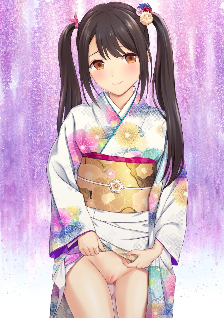 kimono n.g. nopan pussy skirt_lift thigh_gap uncensored