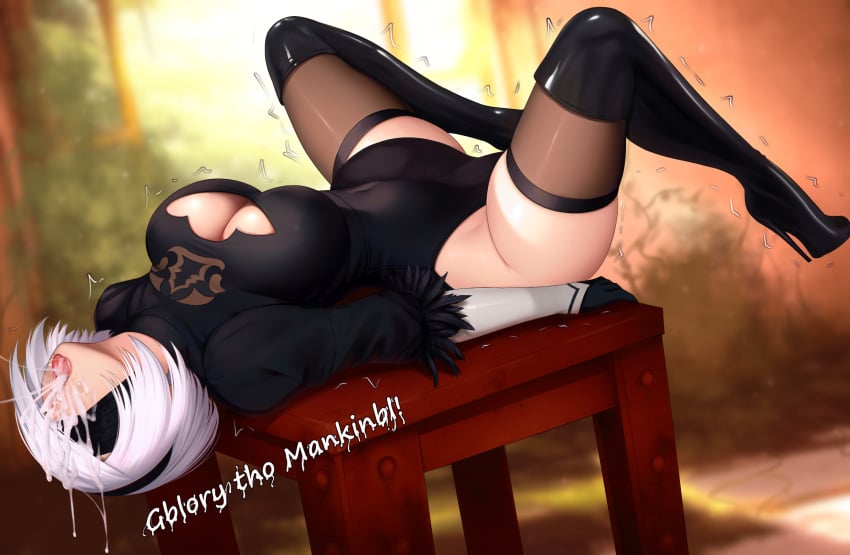 1girls android android_girl blindfold cum_in_mouth cum_inside female female_focus female_only geshkaw geshtar high_heel_boots high_heels maledom medium_breasts nier nier:_automata nier_(series) pale-skinned_female pale_skin short_hair solo_female solo_focus stiletto_heels thick_thighs very_high_heels white_hair wide_hips wide_thighs yorha_2b