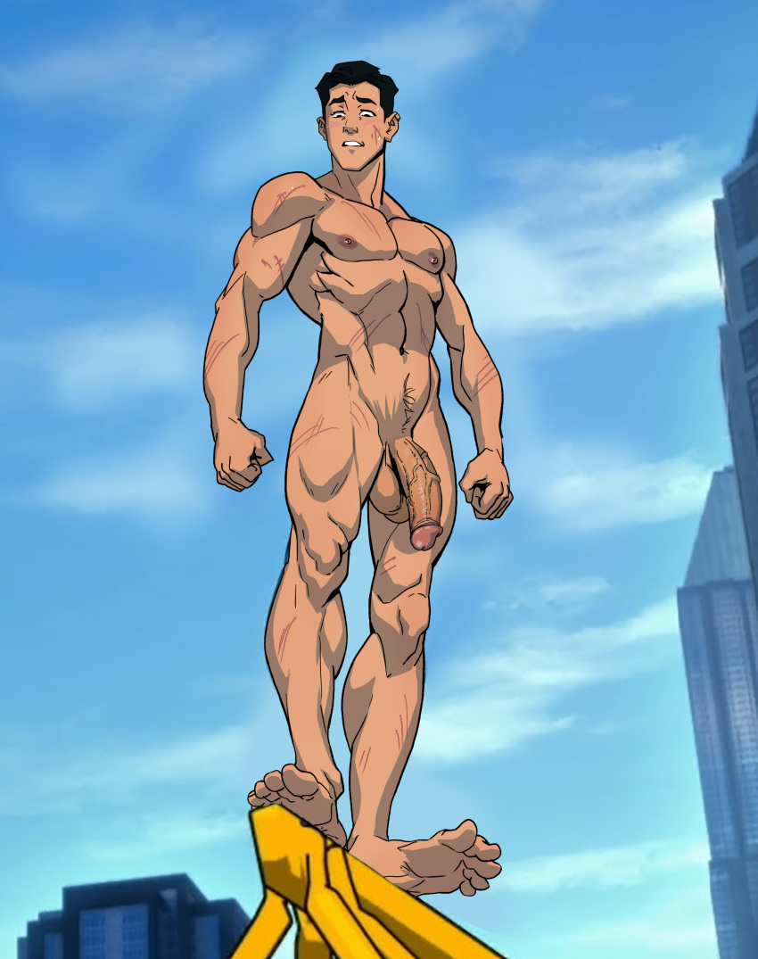 1boy anma barefoot big_balls big_penis edit feet invincible male_focus male_only mark_grayson nude_male public_nudity scars tagme