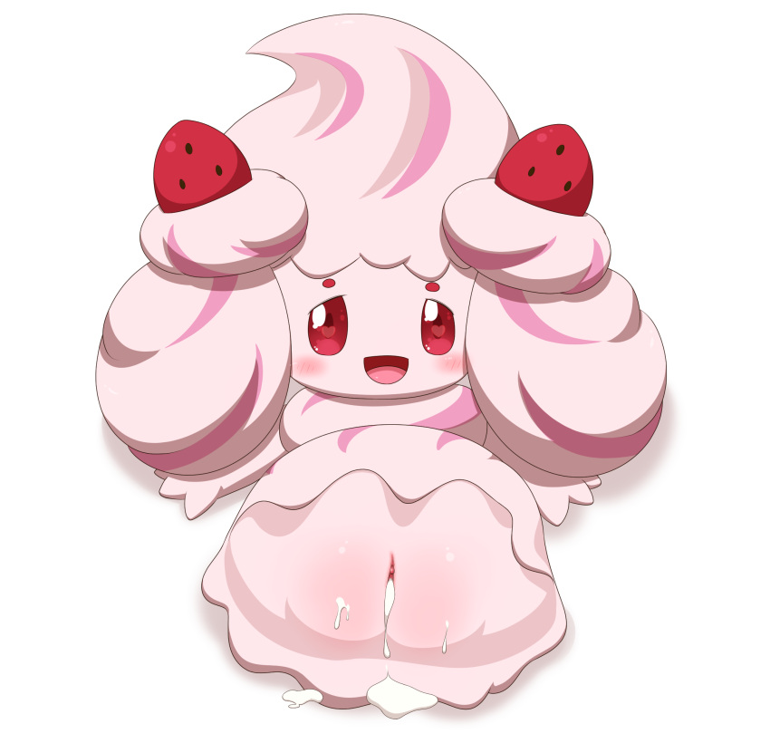 <3_eyes after_sex alcremie anthro blush bodily_fluids cum cum_in_pussy cum_inside female food food_creature genital_fluids genitals heart hi_res minami_(artist) nintendo penetration pokémon_(species) pokemon pokemon_focus pussy solo video_games