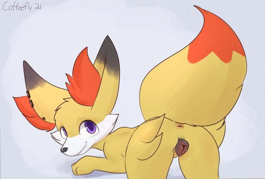 animal_genitalia animal_pussy anthro anus canine_pussy coffeefly female fennekin genitals looking_back nintendo piercing pokémon_(species) pokemon pokemon_(species) pussy solo te video_games