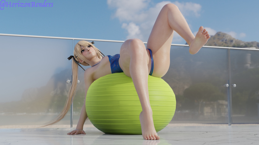 3d ass athletic athletic_female barefoot blonde_hair breasts bubble_butt dead_or_alive female female_focus female_only holorenders long_hair marie_rose pose posing small_breasts solo tagme tecmo wide_hips