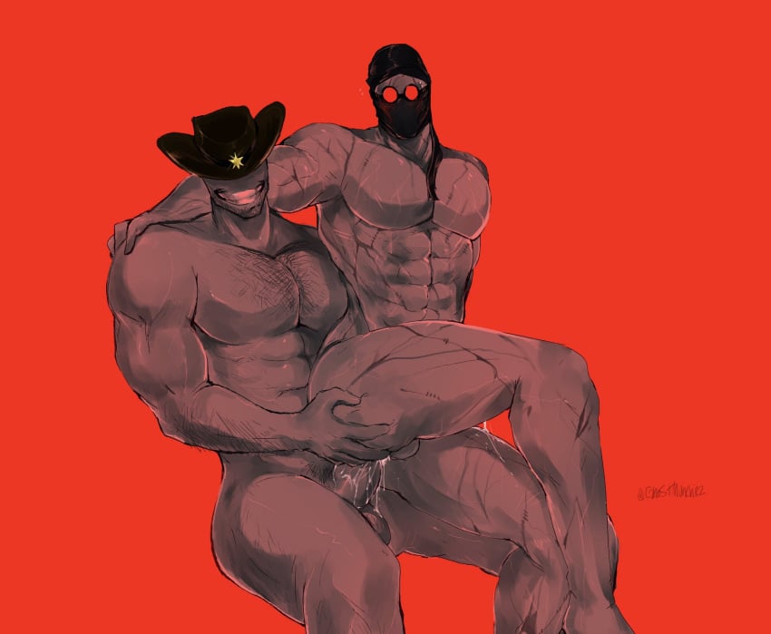 2boys abs anal anal_sex balls biceps big_muscles chest_hair cum_in_ass gay gay_sex ghostmunchiez hank_j._wimbleton madness_combat male_focus male_only muscles muscular muscular_male penis scars sheriff_(madness_combat)