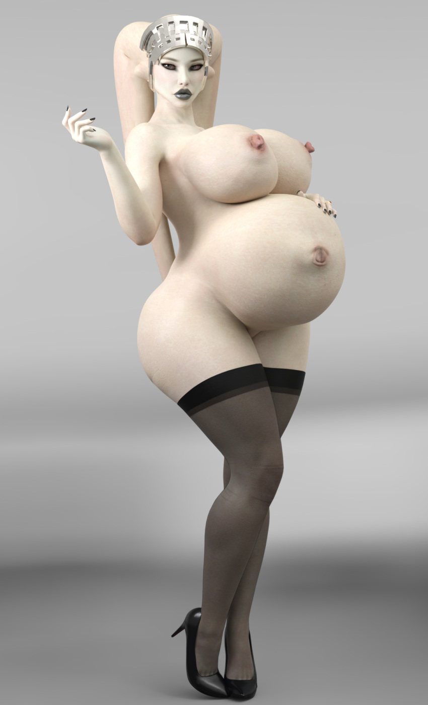 1girls 3d areolae big_breasts breasts evolluisionist female female_only grey_body grey_skin high_heels huge_belly large_breasts litani_danse_(evolluisionist) nipples pregnant pregnant_alien ready_to_pop solo star_wars thighhighs twi'lek white_body white_skin