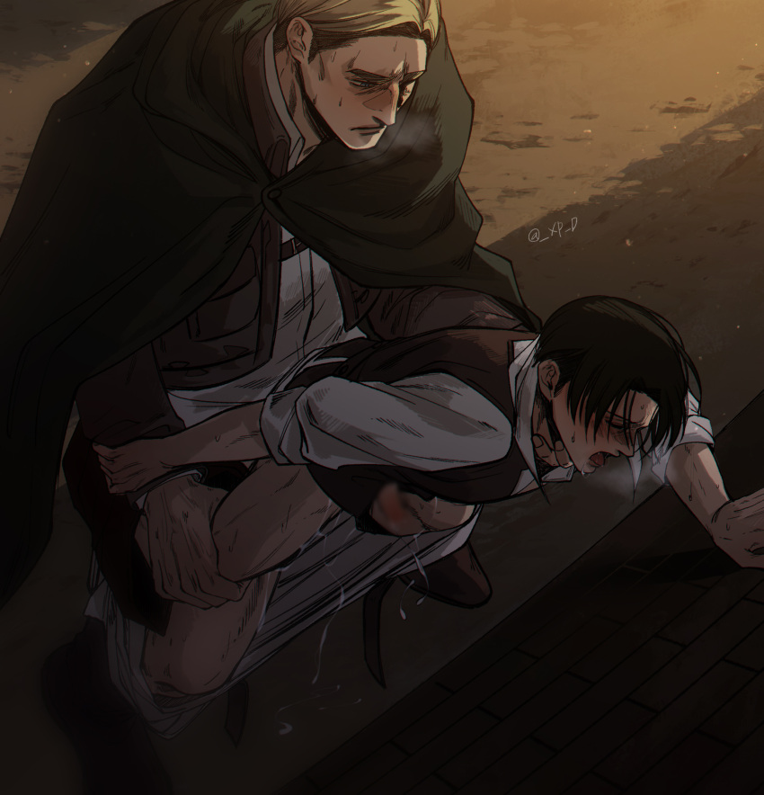 2boys _xp_d anal anal_insertion anal_sex attack_on_titan blush closed_eyes erwin_smith levi_ackerman male_only moaning moaning_in_pleasure partially_clothed shingeki_no_kyojin tagme yaoi