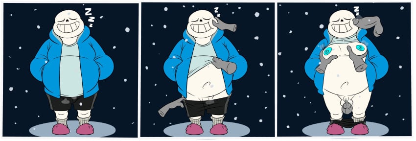 2021 absurd_res animated_skeleton anterior_nasal_aperture assisted_exposure balls belly big_belly blue_clothing blue_glans blue_hoodie blue_nipples blue_topwear bone bottomwear bulge chubby chubby_male closed_eyes clothed clothing comic disembodied_hand disembodied_hands disembodied_penis english_text erection footwear gay genitals glans grey_balls grey_glans grey_penis grin group hands_in_pockets hi_res hoodie humanoid humanoid_genitalia humanoid_penis male male/male male_only nipples overweight overweight_humanoid overweight_male pants_down pants_pulled_down partially_clothed penis penis_on_face pockets sans shirt_up shorts shorts_around_ankles shorts_down simple_background skeleton sleeping smile socks sound_effects standing teeth text topwear trashtoonz undead undertale undressing video_games white_balls white_body white_penis yaoi zzz