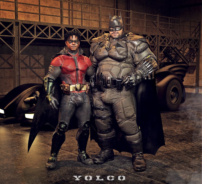 3d african_male batman big_balls big_penis brown_skin dc dc_comics gay male male/male muscles muscular muscular_male robin_(dc) robin_(dc)_(other) very_dark_skin yaoi yolco