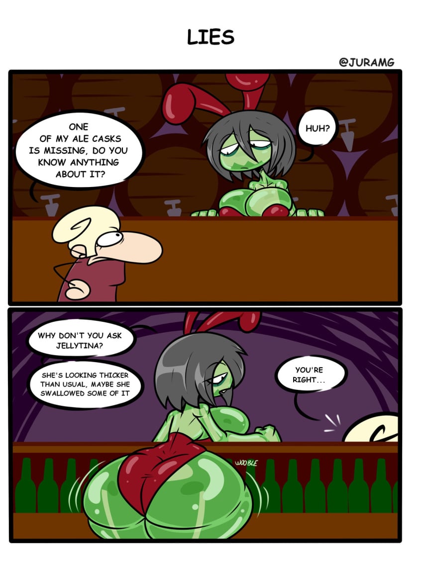 ass breasts bunny_ears bunnysuit female green_body juramg large_ass large_breasts skelly slime slime_girl slime_monster