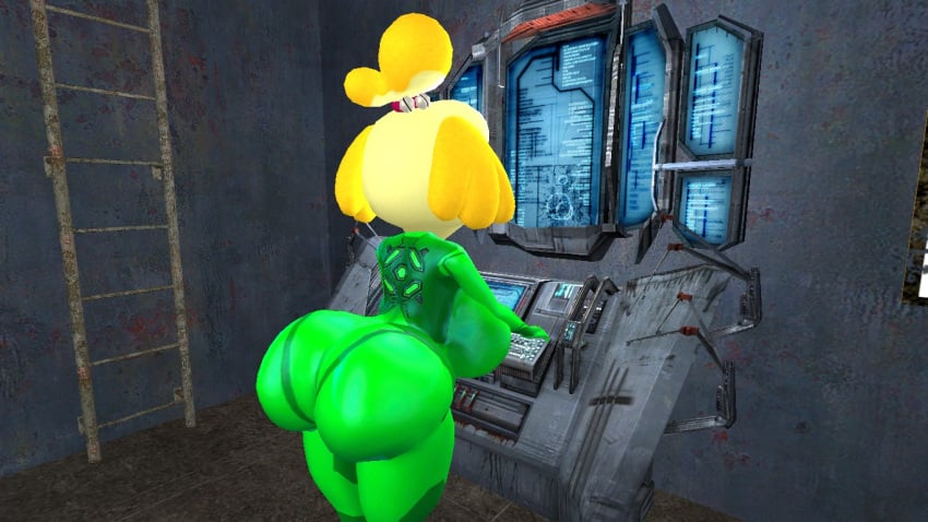 2016 3d animal_crossing anthro ass breasts garry's_mod isabelle_(animal_crossing) kennyvstheuniverse metroid nintendo zero_suit_samus_(cosplay)