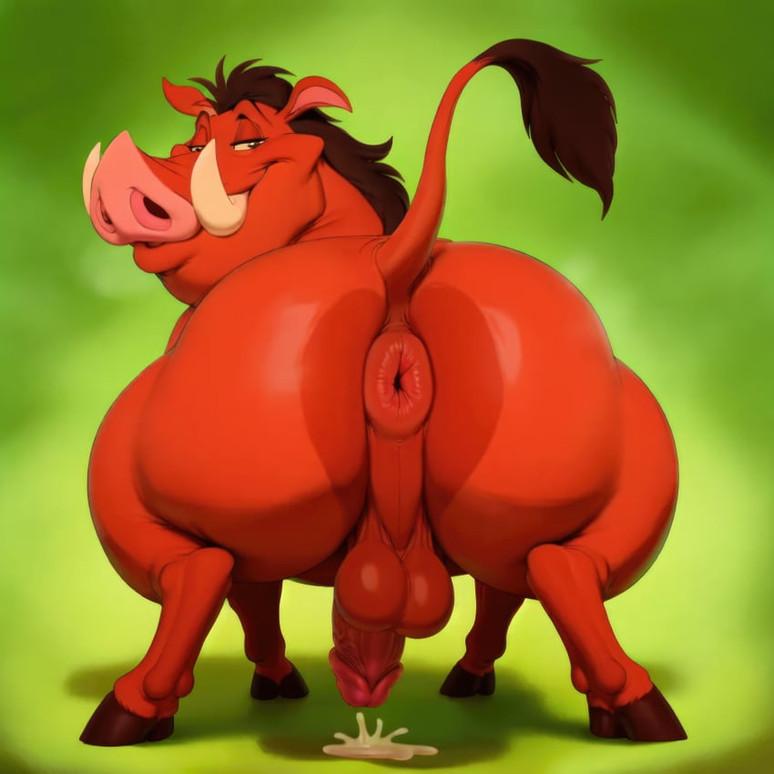 ai_generated anus ass ass_focus balbesina balls disney donut_anus feral_only hair huge_butt male male_only penis presenting presenting_anus presenting_hindquarters pumbaa rear_view solo suid suina the_lion_king