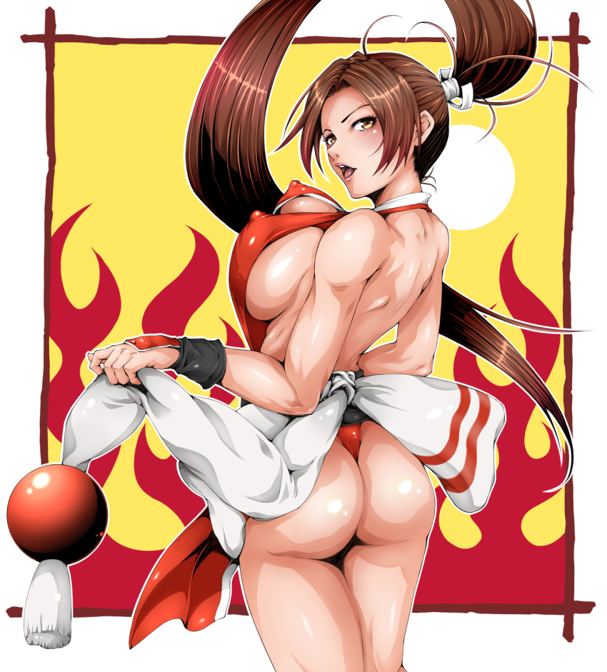 ass athletic athletic_female bare_legs bare_shoulders big_breasts breasts brown_eyes brown_hair bubble_butt busty erect_nipple female female_focus female_only fundoshi hourglass_figure jiggling king_of_fighters kunoichi large_breasts long_hair mai_shiranui ninja nipple_bulge pinup pinup_pose ponytail pose posing retorou sideboob skimpy skimpy_clothes snk solo standing tagme thong wide_hips