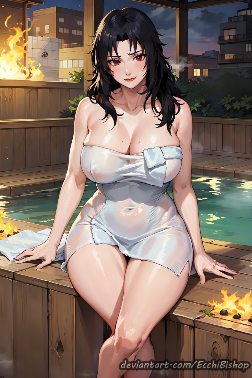 1girls ai_generated arm_support artist_name bangs barely_clothed big_breasts black_hair blush breasts child_bearing_hips completely_nude crossed_legs deviantart deviantart_username ecchibishop feet_out_of_frame female female_only functionally_nude highres hot_spring indoors kurenai_yuhi large_breasts long_hair looking_at_viewer mature mature_female milf nai_diffusion naked_towel naruto naruto_(series) naruto_shippuden nipples nipples_visible_through_clothing nude nude_female onsen oppai parted_bangs red_eyes see-through see-through_clothing see-through_towel sitting smile smiling smiling_at_viewer solo solo_focus stable_diffusion steam text thick_thighs thighs towel towel_only url visible_nipples voluptuous watermark web_address wide_hips yuuhi_kurenai