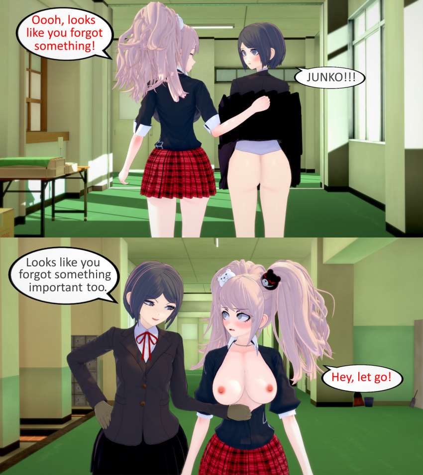 2girls 3d ass assisted_exposure breasts danganronpa female junko_enoshima koikatsu mukuro_ikusaba tagme ultimateenf