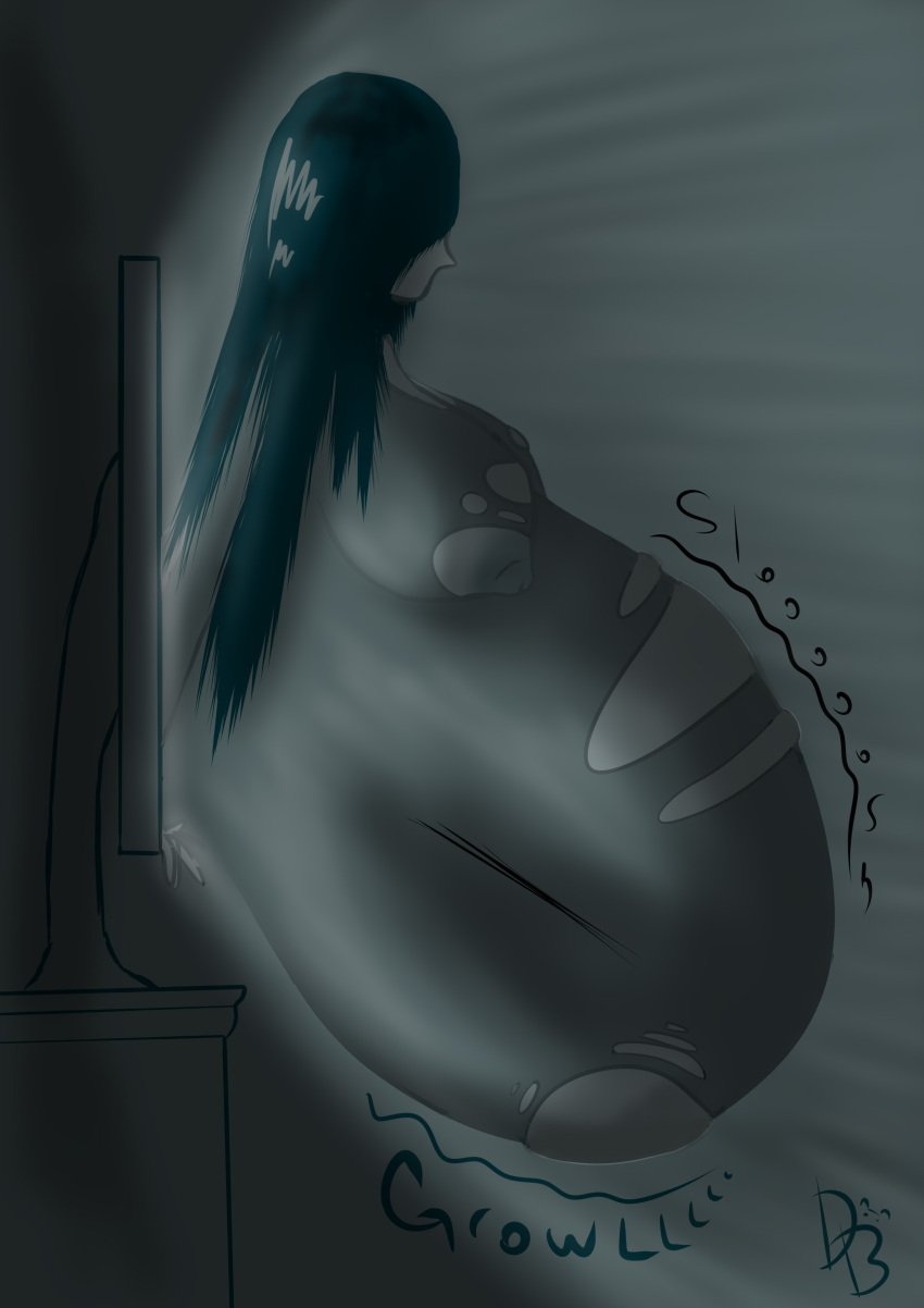 belly big_belly big_breasts black_hair breasts female female_prde flezzer ghost ghost_girl huge_belly nipples same_size_vore the_ring torn_clothes vore yamamura_sadako